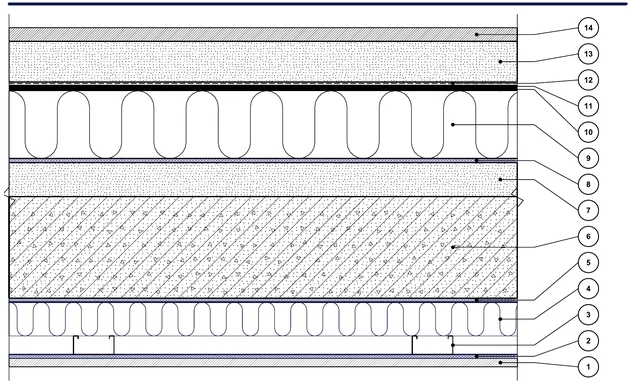 CAD detail ISO-TER-02: Trafficable flat roof on a concrete slab