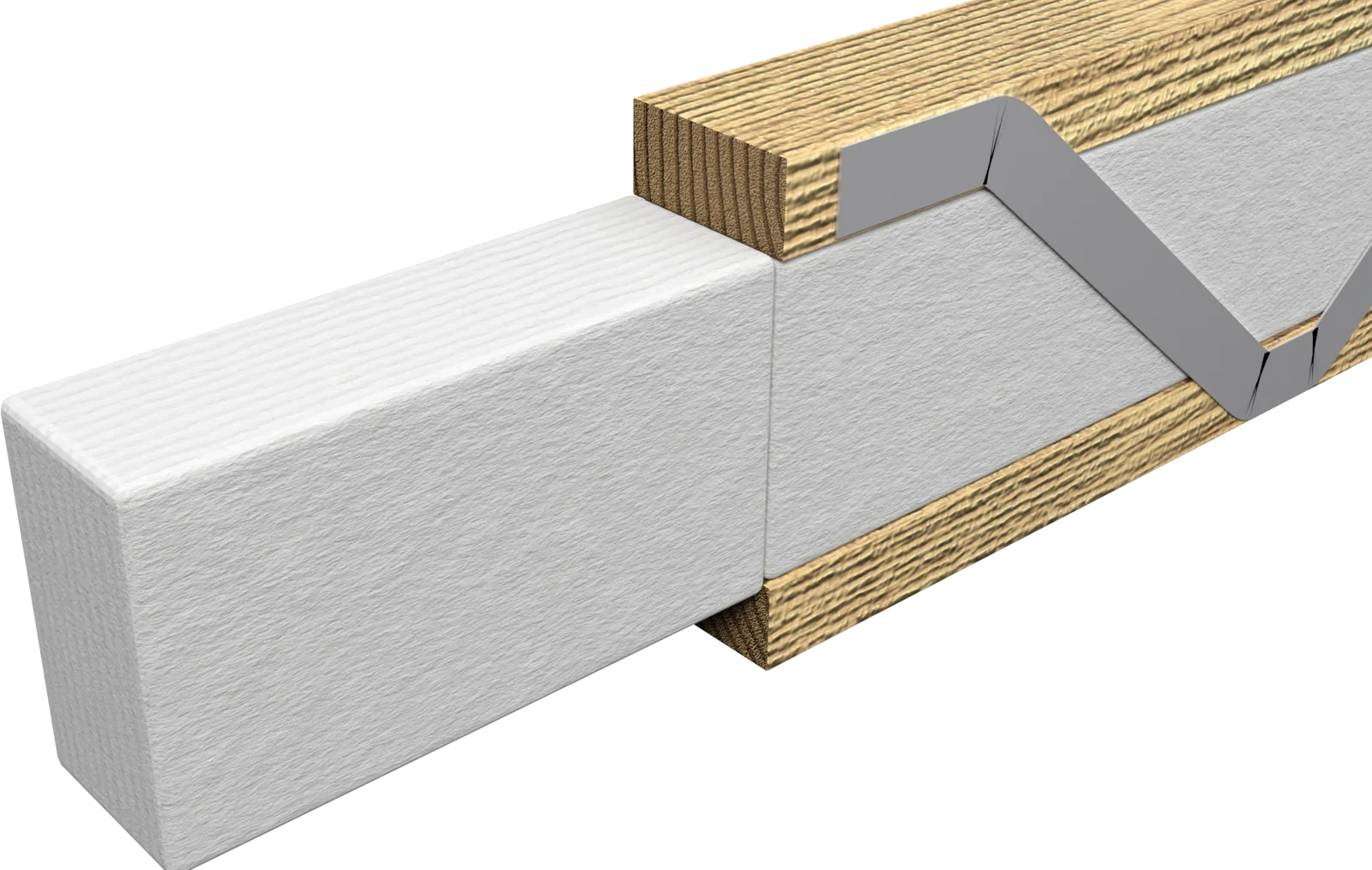 Detail: the Wolle board between the flanges of the beam